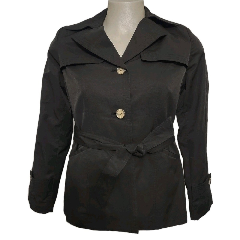 Giacca Trench Jacket Women‎ Medium Black Outer Wear Rain Coat Norm Cabin Core